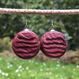 Natural Wood- Round Barrel Rusty Radiata Wooden earrings-made in Melbourne-Australia-hypoallergenic