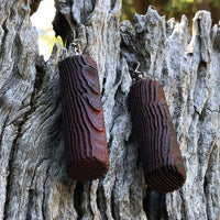 Natural Wood- Round Long Cylinder Rusty Radiata Wooden earrings-made in Melbourne-Australia-hypoallergenic