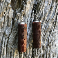 Natural Wood- Round Long Cylinder Rusty Radiata Wooden earrings-made in Melbourne-Australia-hypoallergenic