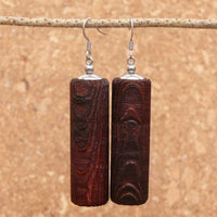 Natural Wood- Round Long Cylinder Rusty Radiata Wooden earrings-made in Melbourne-Australia-hypoallergenic