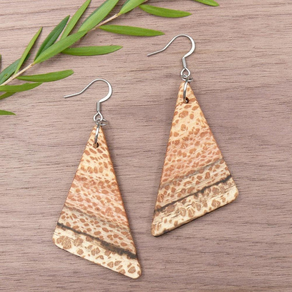 Natural Waratah Triangle Earrings - Tiger print - Wooden earrings-made in Melbourne Australia-hypoallergenic