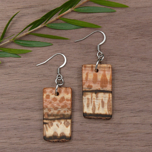 Natural Waratah Rectangle Earrings - Leopard print - Wooden earrings-made in Melbourne Australia-hypoallergenic