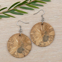 Natural Round English Ivy wood - Wooden earrings-made in Australia-hypoallergenic- Hedera Helix