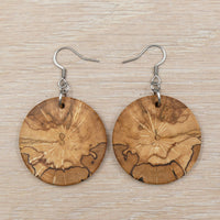 Natural Round English Ivy wood - Wooden earrings-made in Australia-hypoallergenic- Hedera Helix