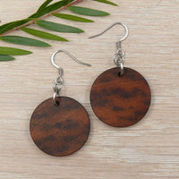 Thylacine-Natural Circles planet Moon-Tasmanian Tiger Myrtle Wooden earrings-made in Melbourne-Australia-hypoallergenic