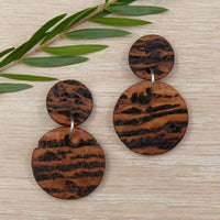 Round peppermint Burl Eucalyptus Natural Double  Circles planet Moon- Wooden earrings for women -made in Melbourne-Australia-hypoallergenic-tiger