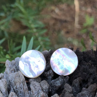 Round Handmade Women Abalone Shell Stud Earrings -Australian Natural Organic Abelone Shell with Hypoallergenic stainless steel studs