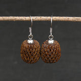 Handmade Women Wooden Dangling Earrings -Natural round Sheoak (Australian Native Wood) with Hypoallergenic stainless steel hooks