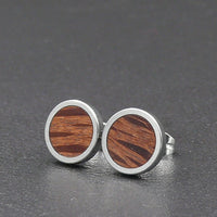 Handmade Buloke wooden earrings - timber studs for men and women- stainless steel banded flat edge -Australian native wood with Hypoallergenic Stud