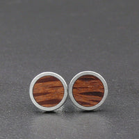 Handmade Buloke wooden earrings - timber studs for men and women- stainless steel banded flat edge -Australian native wood with Hypoallergenic Stud