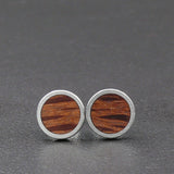 Handmade Buloke wooden earrings - timber studs for men and women- stainless steel banded flat edge -Australian native wood with Hypoallergenic Stud