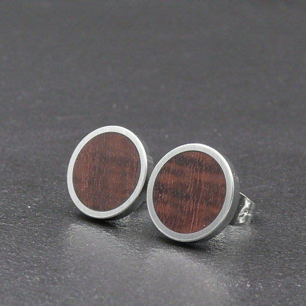 Gidgee sustainable wooden earrings - timber studs for men and women- stainless steel banded flat edge -Australian native wood Jewellery with Hypoallergenic gender neutral Stud