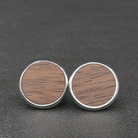 Handmade Walnut wooden clip-on earrings - timber clip on round studs for women- stainless steel banded round edge -Australian native Natural wood with Hypoallergenic Stainless Steel