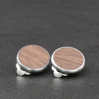 Handmade Walnut wooden clip-on earrings - timber clip on round studs for women- stainless steel banded round edge -Australian native Natural wood with Hypoallergenic Stainless Steel