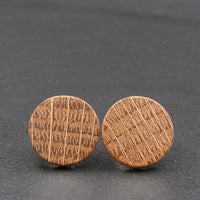 Handmade Oak wooden earrings - timber studs for men and women- stainless steel banded round edge -Australian Pattern wood with Hypoallergenic Stud