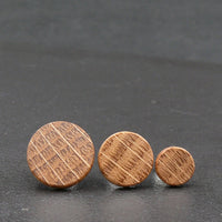 Handmade Oak wooden earrings - timber studs for men and women- stainless steel banded round edge -Australian Pattern wood with Hypoallergenic Stud