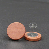 Handmade Tasmanian Myrtle wooden earrings - Organic timber studs for men and women- stainless steel banded round edge - Australian Native wood with Hypoallergenic Stud