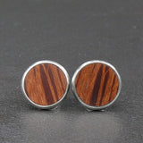 Handmade Buloke wooden earrings - timber studs for men and women- stainless steel banded round edge -Australian native wood with Hypoallergenic Stud