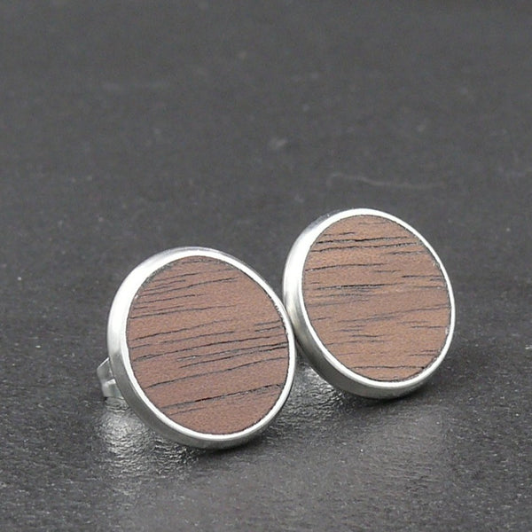 Walnut Studs - Wooden Earrings with steel edge – ZAHEcreations