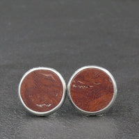 Handmade Australian Native Jarrah Burl (Eucalyptus)  wooden earrings - timber studs for men and women- stainless steel banded round edge -Australian native wood with Hypoallergenic Stud