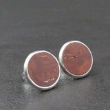 Handmade Australian Native Jarrah Burl (Eucalyptus) wooden earrings - timber studs for men and women- stainless steel banded round edge -Australian native wood with Hypoallergenic Stud