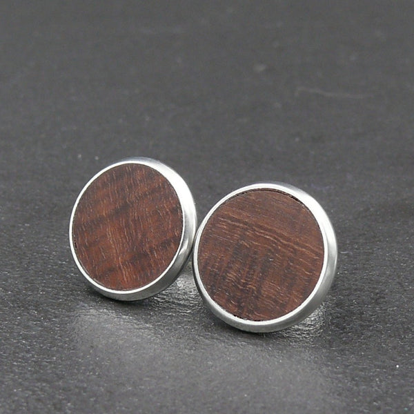 Handmade Gidgee / Acacia / Wattle wooden earrings - timber studs for men and women- stainless steel banded round edge -Australian native wood with Hypoallergenic Stud