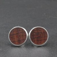 Handmade Gidgee / Acacia / Wattle wooden earrings - timber studs for men and women- stainless steel banded round edge -Australian native wood with Hypoallergenic Stud