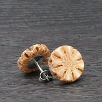 Sheoak Wooden Studs- Star Wood Round Natural Circle Sustainable Ethical Earrings - Jewellery Handmade in Melbourne Australia - Hypoallergenic Stainless Steel