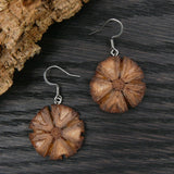 Sheoak Wooden Earrings with hooks- Dangle & Drop Wood Round Natural Circle Sustainable Ethical Earrings - Jewellery Handmade in Melbourne Australia - Hypoallergenic Stainless Steel