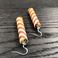 Myrtle and Maple striped Wooden Cylinder Earrings with hooks- Dangle & Drop Wood Round Natural Circle Sustainable Ethical Earrings - Jewellery Handmade in Melbourne Australia - Hypoallergenic Stainless Steel