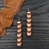 Myrtle and Maple striped Wooden Cylinder Earrings with hooks- Dangle & Drop Wood Round Natural Circle Sustainable Ethical Earrings - Jewellery Handmade in Melbourne Australia - Hypoallergenic Stainless Steel