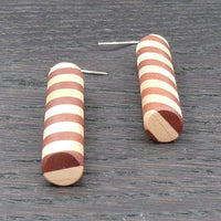 Myrtle and Maple striped Wooden Cylinder Earrings with hooks- Dangle & Drop Wood Round Natural Circle Sustainable Ethical Earrings - Jewellery Handmade in Melbourne Australia - Hypoallergenic Stainless Steel