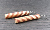 Myrtle and Maple striped Wooden Cylinder Earrings with hooks- Dangle & Drop Wood Round Natural Circle Sustainable Ethical Earrings - Jewellery Handmade in Melbourne Australia - Hypoallergenic Stainless Steel