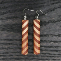 Myrtle and Maple striped Wooden Cylinder Earrings with hooks- Dangle & Drop Wood Round Natural Circle Sustainable Ethical Earrings - Jewellery Handmade in Melbourne Australia - Hypoallergenic Stainless Steel