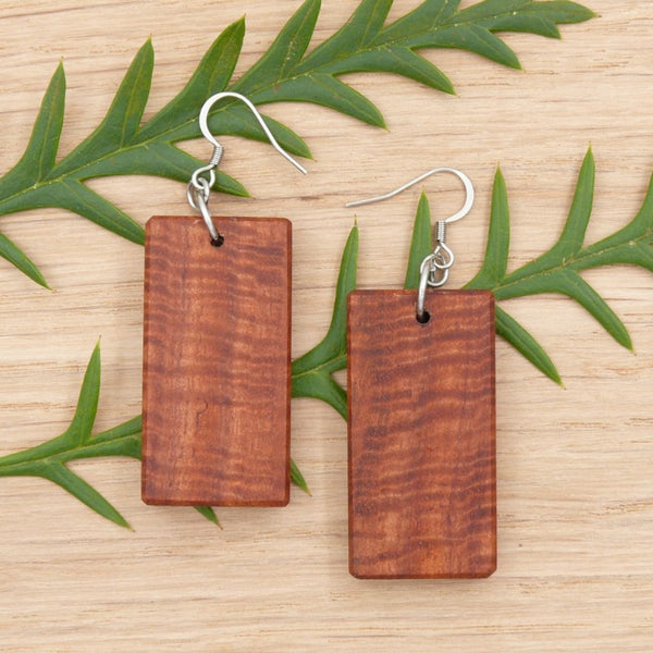 Rectangle Victorian Fiddleback Red-Gum Wooden Earrings Melbourne Handmade