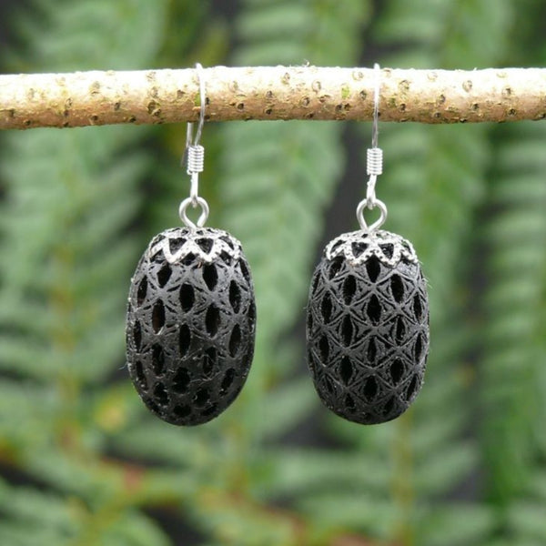 Wooden Black Sheoak Earrings- Round Wood Dangle Natural Hypoallergenic-Made in Melbourne - Australia