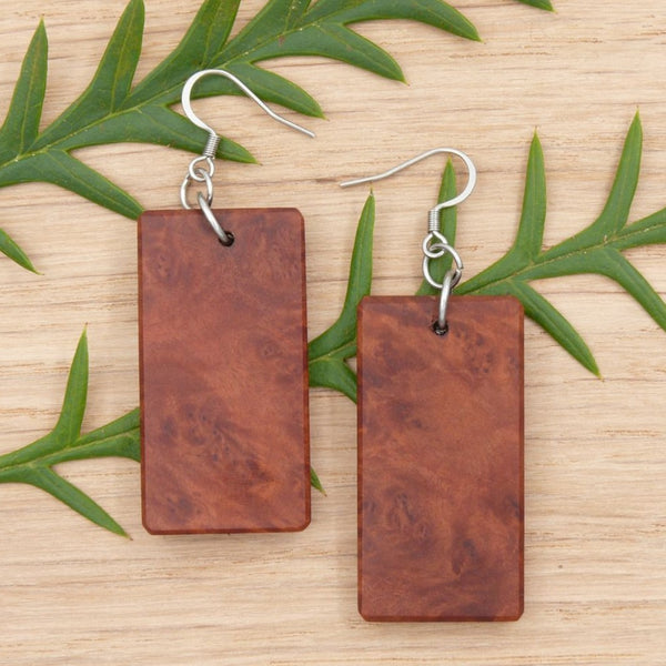 Rectangle South Australian Red Mallee Burl Wooden Earrings Melbourne Handmade