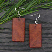 Rectangle South Australian Red Mallee Burl Wooden Earrings Melbourne Handmade