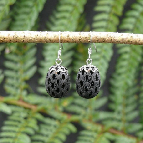 Wooden Black Sheoak Earrings- Round Wood Dangle Natural Hypoallergenic-Made in Melbourne - Australia