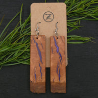 Handmade Wooden Australian Earrings Natural Wood- Made in Melbourne-Hypoallergenic Eucalyptus Burl-Purple Resin