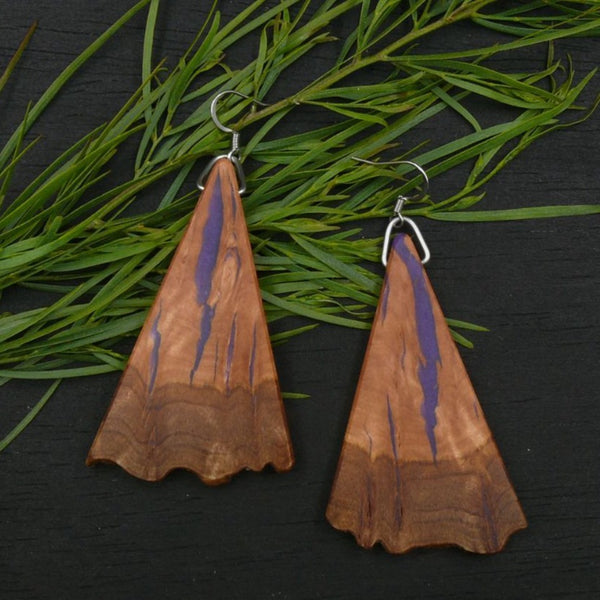 Handmade Wooden Australian Earrings Natural Wood- Made in Melbourne-Hypoallergenic Eucalyptus Burl-Purple Resin