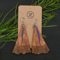 Handmade Wooden Australian Earrings Natural Wood- Made in Melbourne-Hypoallergenic Eucalyptus Burl-Purple Resin