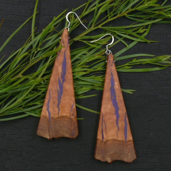 Handmade Wooden Australian Earrings Natural Wood- Made in Melbourne-Hypoallergenic Eucalyptus Burl-Purple Resin