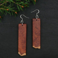 Handmade Wooden Australian Earrings Natural Wood- Made in Melbourne-Hypoallergenic -Rectangle with Natural Edge - South Australian Red Mallee