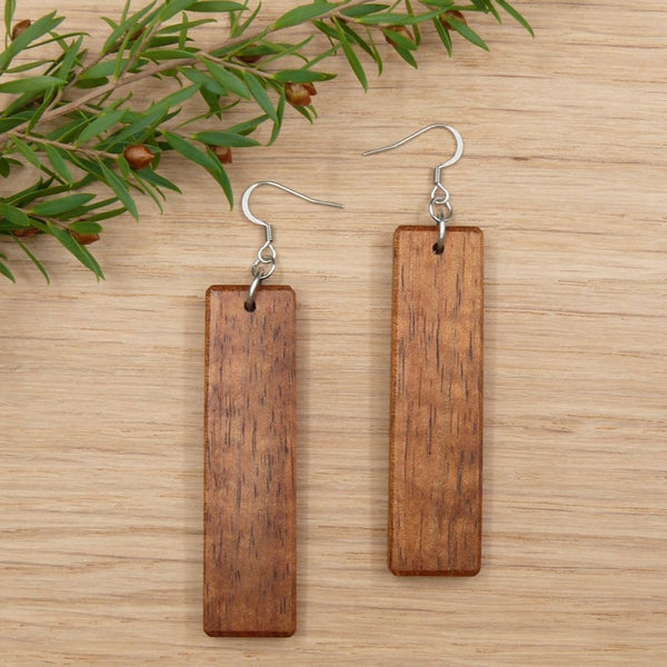 Handmade Wooden Australian Earrings Natural Wood- Made in Melbourne-Hypoallergenic -Tasmanian Blackwood Rectangle