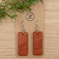 Handmade Wooden Australian Earrings Natural Wood- Made in Melbourne-Hypoallergenic- Fiddleback Eucalyptus Red Gum Rectangle