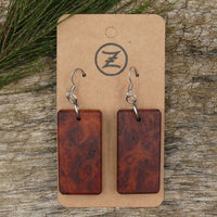 Rectangle Wooden Earrings - Blood Wood Burl - Made in Melbourne