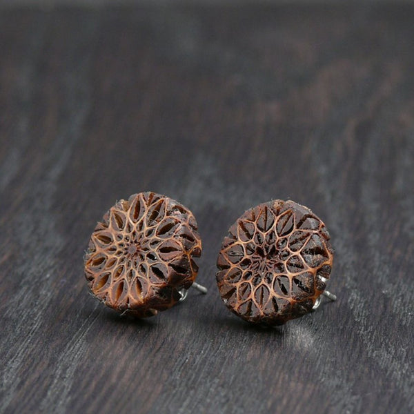 Natural Wooden Earrings- Sheoak Round Wood Studs-Natural -Hypoallergenic-Made in Melbourne Australia