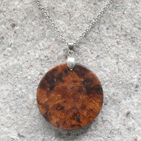 Wooden Round Natural Pendant made out of Native Australian Cherry Burl- with necklace- native made in Melbourne-Australia