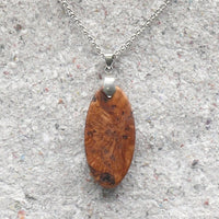 Oval Wooden Natural Pendant made out of Native Australian Cherry Burl- with necklace- made in Melbourne-Australia